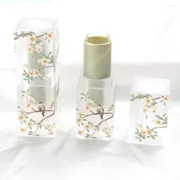 Storage Bottles 12.1mm Empty Lip Container 3D Pattern Design Compact Birds Flowers Frosted Square Lipstick Tube DIY