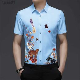 Men's Plus Tees Polos Mens Fashion Printing Clothes Tops 2023 Summer Floral Short Sleeve Shirt Man Flowers Print Dress Shirts yq240401