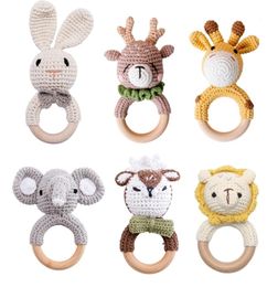 1pc Baby Teether Music Rattles for Kids Animal Crochet Rattle Elephant Giraffe Ring Wooden Babies Gym Montessori Childrens Toys 227324732