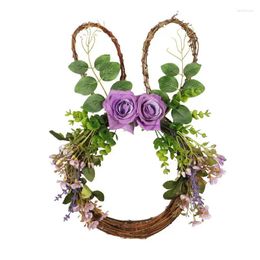 Decorative Flowers Wreaths For Front Door Artificial Easter Rattan Wreath Spring Colorful Wall Decoration