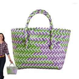 Storage Bags Handwoven Tote Bag Straw Rattan Beach Large Capacity Women Shoulder For Daily Use Colourful
