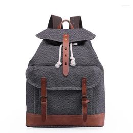 Backpack M258 Vintage Pepper Salt Canvas Leather Backpacks For Men Laptop Daypacks Wear-resisting Rucksacks Large Travel Back Pack