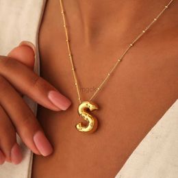 Pendant Necklaces Vintage Stainless Steel Balloon Bubble Chunky Letter Necklace for Women 18K Gold Plated Initial Necklaces Collar Jewellery Gift 240330