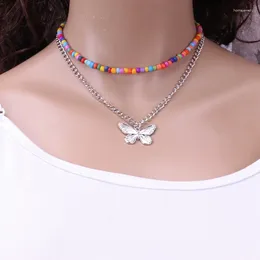 Pendant Necklaces Bohemia Choker Set Fashion Creative Butterfly Colourful Beaded Necklace For Women Girls Sweater Decor Chain