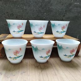 Cups Saucers 6pcs/40ml Japanese Ceramic Tea Cup Set Retro White Porcelain Bowl Sake Coffee Mug Household Handmade Master
