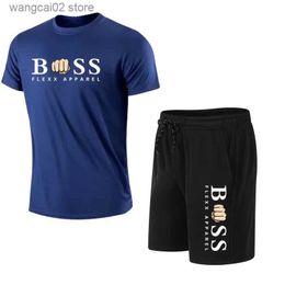 Men's T-Shirts 2024 summer fashion mens short-slved T-shirt sweatpants two-piece casual sports running suit
