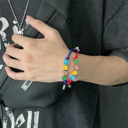 Chain Japan/South Korea Simple Lucky Smiling Face Couple Dynamic Rope Bracelet Woven Adjustable Accessories For Men And Women Q240401