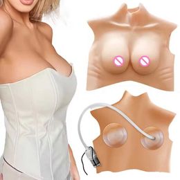 Breast Pad Crossdresser Silicone Breast Forms Inflatable Realistic Fake Boobs Artifical Huge Adjustable Size Chest for Cosplay Drag Queen 240330