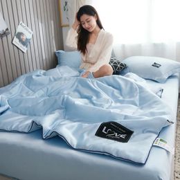 Luxury Stain Fabric Summer Quilt Quilting Mint Fiber Filling Soft Silky Summer Blanket Washable Air Conditioner Thin Comforter 240318