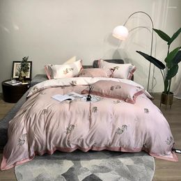 Bedding Sets 2024 Long Staple Cotton Embroidered Colour Four-piece Household Must Four Seasons Universal Luxury Pink