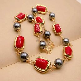 Pendanthalsband Yying Black Sea Shell Pearl Red Coral Gold Plated Choker Halsband Kvinnans smycken Party Gift 240330