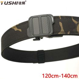 Belts TUSHI New Mens Hard Tactical Belt with Metal Automatic Buckle IPSC 140cm Gun Belt Nylon Military Belt Outdoor Sports Girl Mens Q240401