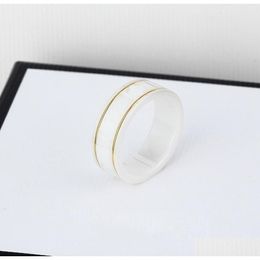 Band Rings Luxury Ceramics Gold Ring For Women Men Designer Mens G Letter Black White Couple039S Jewellery Anniversary Gift4655771 Drop Dhjvz