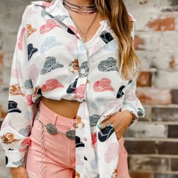 Women's Blouses Blouse Spring Summer Printed Button Shirt Lapel Loose Long Sleeved Single Breasted
