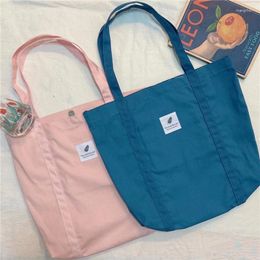 Bag Solid Color Canvas Shoulder Bags For Women 2024 Summer Fashion Girl Large Capacity Totes Shopping Student Book Handbag Purse