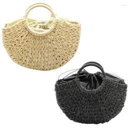 Shoulder Bags -Handmade Beach Bag Round Straw Woven Large Bucket Summer Ladies Natural Shopping Basket Handbag Lined