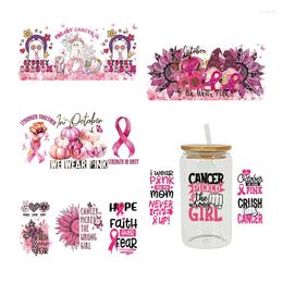 Window Stickers 3D UV DTF Transfers 16oz Cup Wraps Pink Ribbon Breast Cancer Printed For DIY Glass Ceramic Metal Leather Etc. D4436