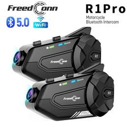 Freedconn Motorcycle Dash Cam Helmet Headset Intercom Video Recording 1440P Bluetooth FM 1000M Music Share Interphone Communicator System