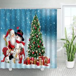 Shower Curtains Funny Santa Claus Cute Snowman Christmas Green Xmas Tree Gift Winter Year Decor Bathroom Curtain With Hooks