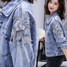 Women's Jackets Beaded Denim Jacket Ladies Short Coat Spring Autumn Korean Loose Bomber Outerwear Women Basic Overcoat Cool