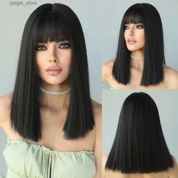 Synthetic Wigs NAMM Natural Long Straight Synthetic Black Wigs with Bangs Heat Resistant Wig for Women Cosplay Lolita Wig for Afro Black Female Y240401