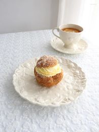 Cups Saucers French Romantic Cream Color Rose Ceramic Relief Plate Afternoon Tea Treat Home Fruit And Saucer Sets