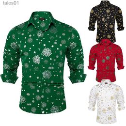 Men's Plus Tees Polos Mens Christmas Shirts Long Sleeve Red Black Green Novelty Xmas Party Clothing Shirt and Blouse with Snowflake Pattern yq240401