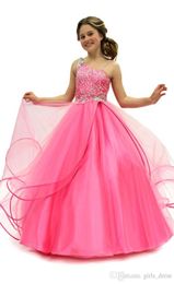 Girls Pageant Dress Spaghetti Beadings Pink Glitz Ball Gowns Prom Wedding Party Birthday Gifts Kids Flower Dresses8160189
