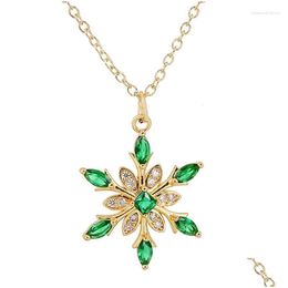 Pendant Necklaces Charming Blue Crystal Snowflake For Women Gold Colour Long Chain Choker Necklace Jewellery Gift Drop Delivery Pendants Dhed6