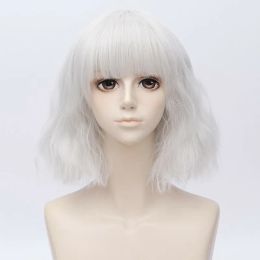 Wigs 30 C Silver White Curly Short Hair Lolita Women Daily Basic+ Wig Cap Cosplay Wig