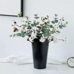 Decorative Flowers Farmh For Cotton Heads Leaves Bouquet Stems Home 1pcs Artificial Hanging Outdoors