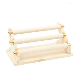 Jewelry Pouches 3-Tier Wooden Display Stand Ring Holder T-Bar Showcase And Organizer Apricot