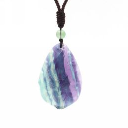 Necklaces Carved natural fluorite crystal nine tailed fox necklace pendant DIY best gift for women
