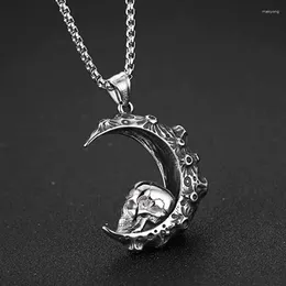 Pendant Necklaces European And American Gothic Crescent Skull Punk Hip Hop Rider Men's Necklace Fashion Jewellery Party Gift Wholesale