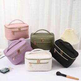 Storage Bags PU Leather Bag Woven Makeup Lingge Solid Color Toiletries Cosmetic Pouch Girls' Modern Minimalist High-end Handbag