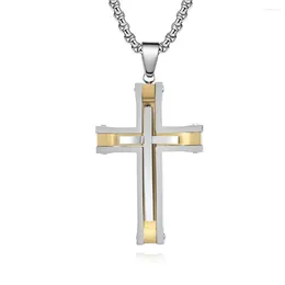 Pendant Necklaces Wholesale Jewellery (3Pieces/Lot) Stainless Steel Layer Black Gold Color Cross Necklace For Men And Women