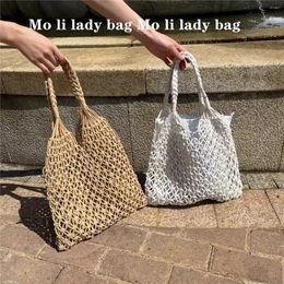 Drawstring Large Capacity Casual Bag Hollow Out Cotton String Knitted Handmade Bucket Women Handbag Shoulder Vacation Beach