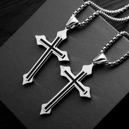 Pendant Necklaces Stainless Steel Cross Pendant Necklaces For Women Men Teens Punk Hip Hop Gothic Cross Pendant Necklace Fashion Jewelry Gifts 240330