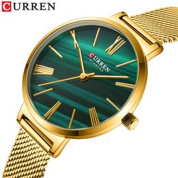 CURREN Watches For Women Luxury Simple Quartz Stainless Steel Clock Classic Elegant Golden Wrists Charm Wristwatch 240318