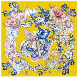 130cm Butterfly Flower Brand Square Scarf Women 100% Silk Scarf Pashmina Fashion Women Shawl Design Kerchief Scarf 240323