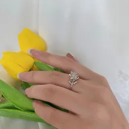 Cluster Rings Karachis S925 Sterling Silver Flower Women's Ring Forest Style Small Fresh Simple Micro Set Diamond