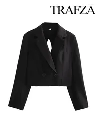 Women's Jackets TRAFZA Women Fashion Long Sleeve Vintage Jacket Coat Woman Chic Black Lapel Hollow Backless Buttons Decorate Sexy Short