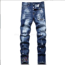 Second Square Red New 2024 Spring Foreign Trade Men's Jeans Ripped Patch Tight Mid-Rise Embroidered Men's Pants Black Baggy Jeans Black Biker Jeans Black Denim Jeans