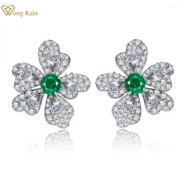 Stud Earrings Wong Rain 925 Sterling Silver Emerald High Carbon Diamond Gemstone Wedding Party Vintage Flower Studs Fine Jewelry
