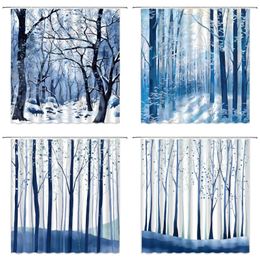 Shower Curtains Winter Curtain Forest Trees Snowy Nature Landscape Holiday Bathtub Partition Bathroom Decoration