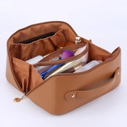 Cosmetic Bags PU Ladies Makeup Bag Can Accommodate Toiletries And Cosmetics Double Layer With Handle Divider Zipper Closure