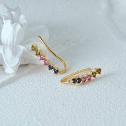 Hoop Earrings CANNER Fashion Single Row Colourful Zirconia Simple S925 Sterling Silver Ear Pin Female Little Fresh Style Jewellery Gift