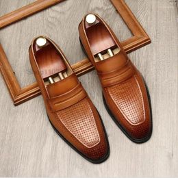 Dress Shoes Breathable Mens Carving Loafers Genuine Calf Leather Black Men Italian Designer Handmade Slip On Male Wedding