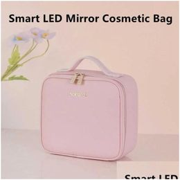Cosmetic Organiser Storage Bags 2022 New Smart Led Makeup Bag With Mirror Large Capacity Professional Waterproof Pu Leather Travel Cas Dhjds