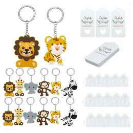 Party Favour 24pcs Cute Jungle Animal Keychains Set With Thank You Kraft Tags Organza Bags For Baby Shower Birthday Decoration Guests
